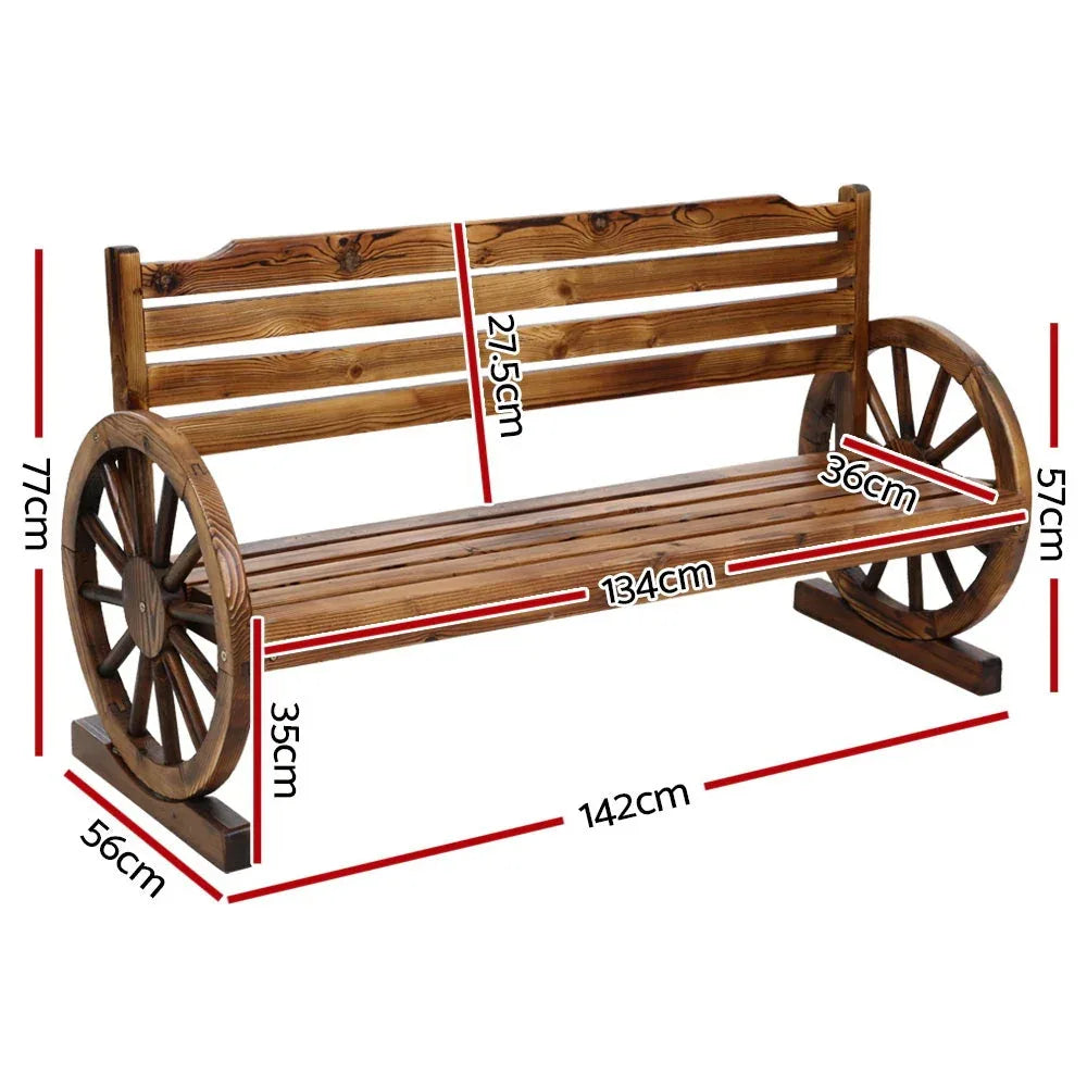 Gardeon Garden Bench Wooden Wagon Chair 3 Seat Outdoor Furniture