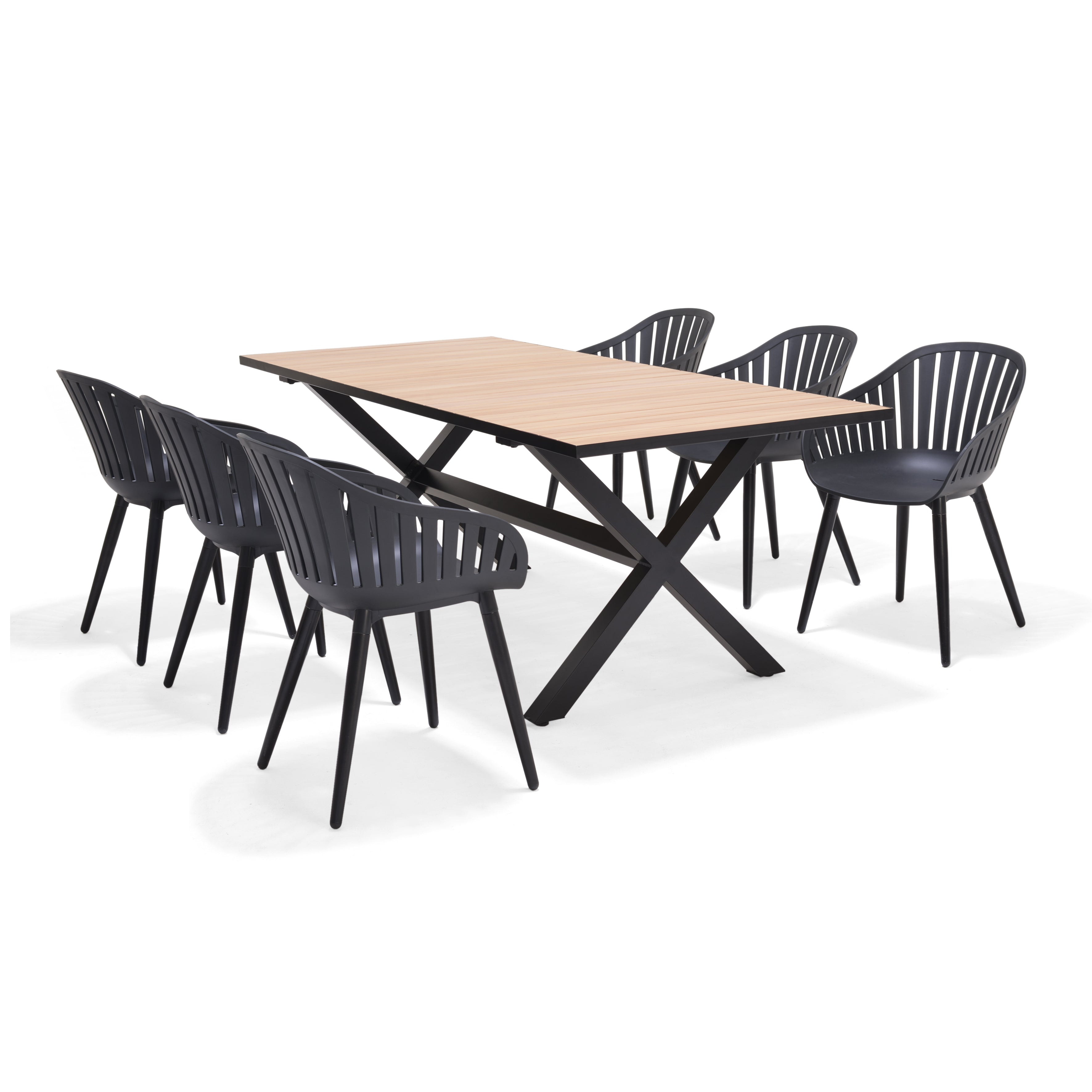 Panama Dark Rectangular Table and 8 Nassau Black Aluminum