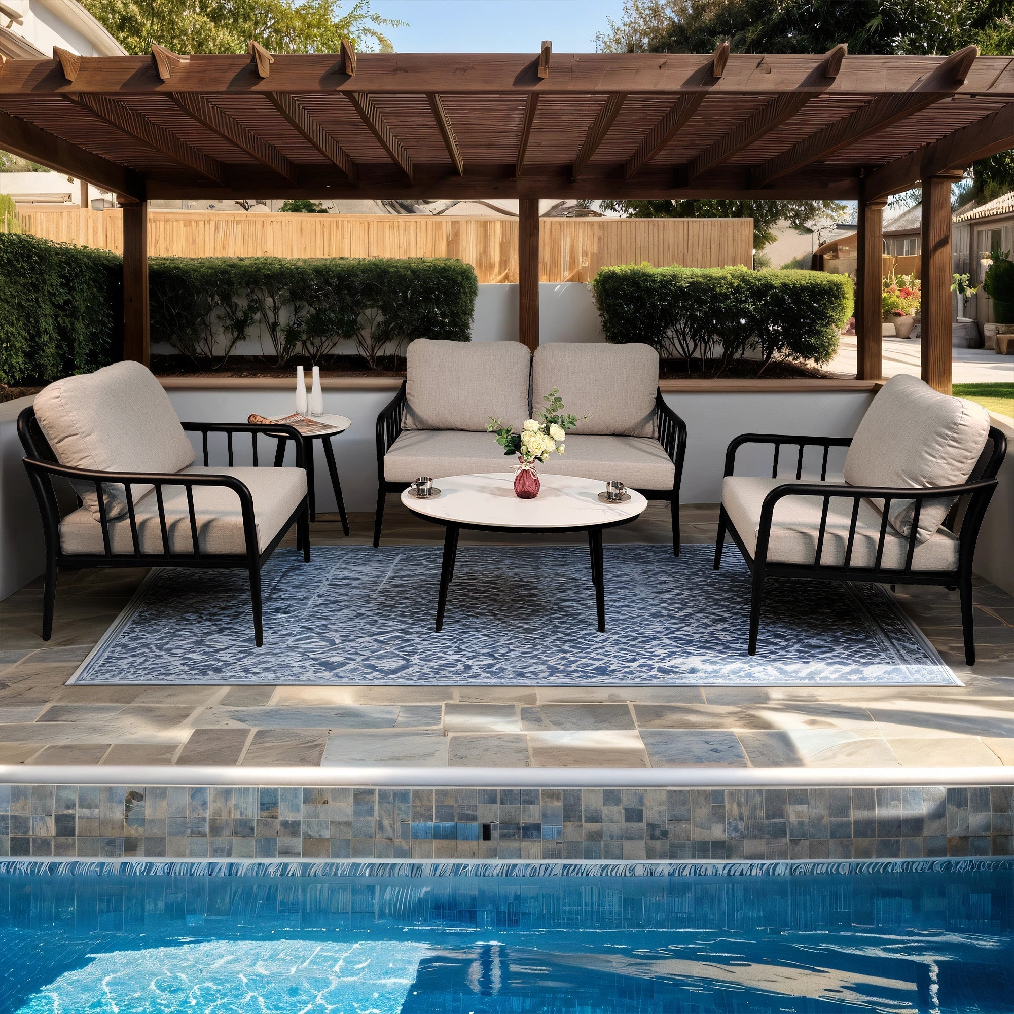 5PC Outdoor Aluminum Patio Furniture Modern Chat Sofa Conversation Set