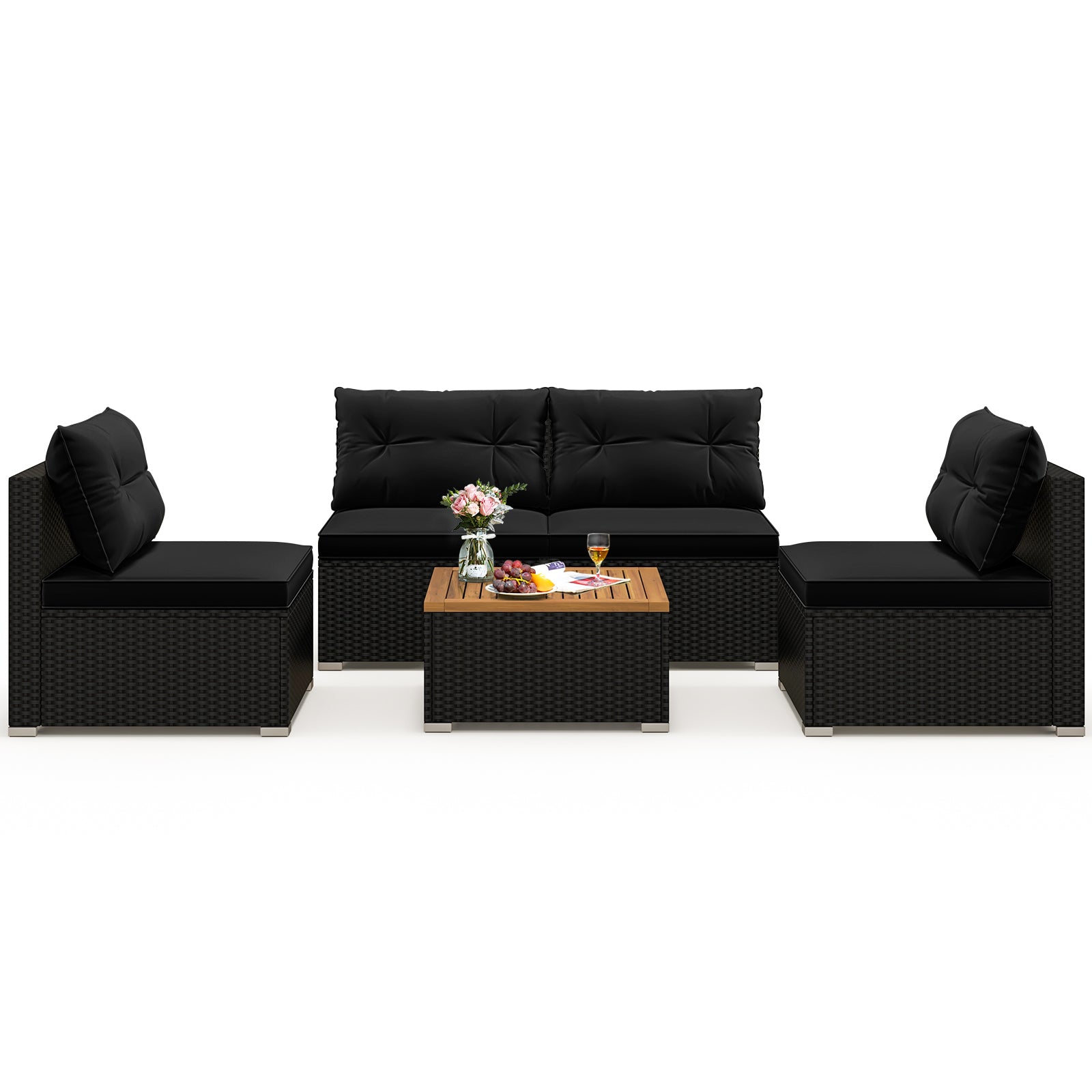 5 Piece Outdoor Furniture Set with Solid Tabletop and Soft Cushions