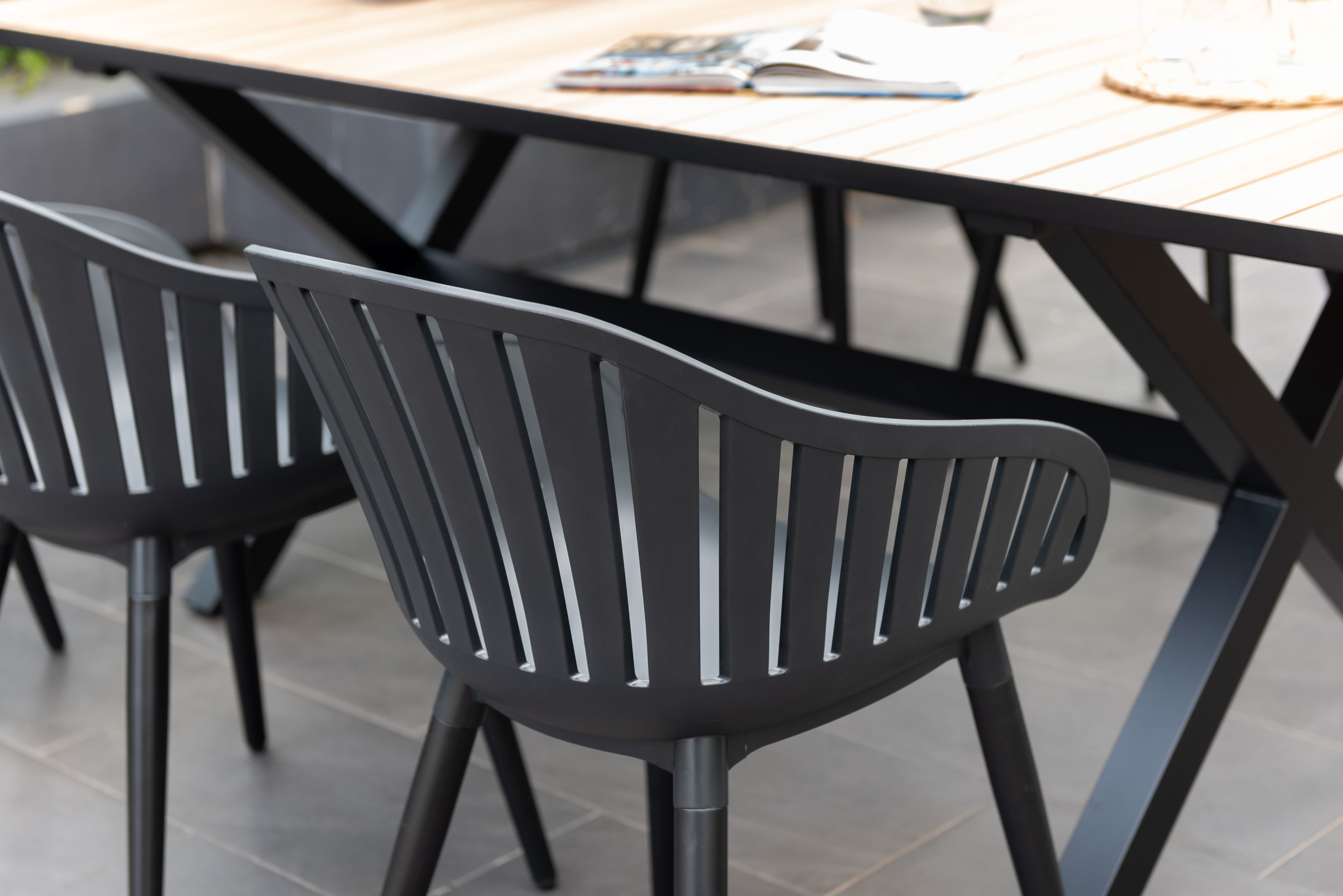 Panama Dark Rectangular Table and 8 Nassau Black Aluminum