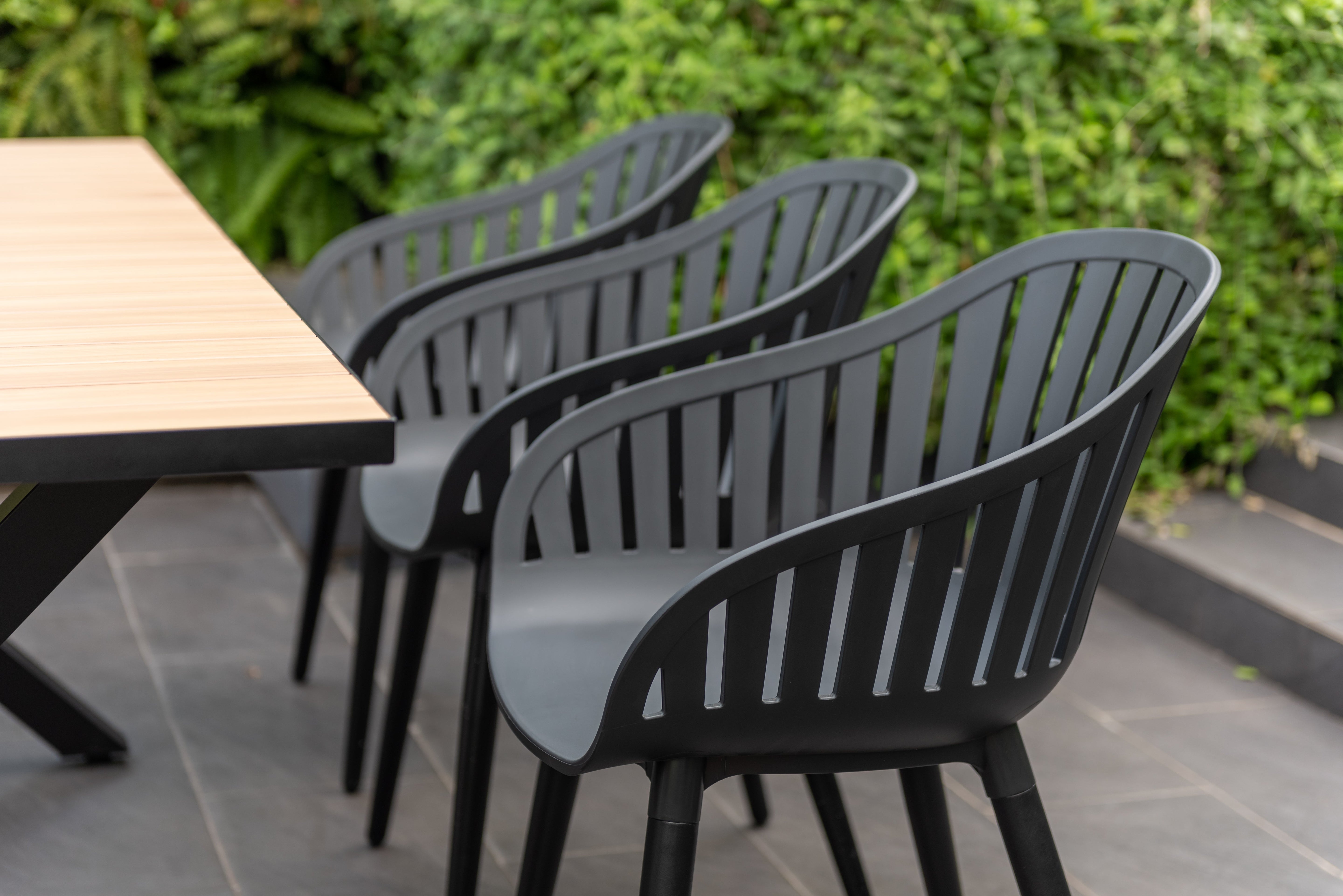 Panama Dark Rectangular Table and 8 Nassau Black Aluminum